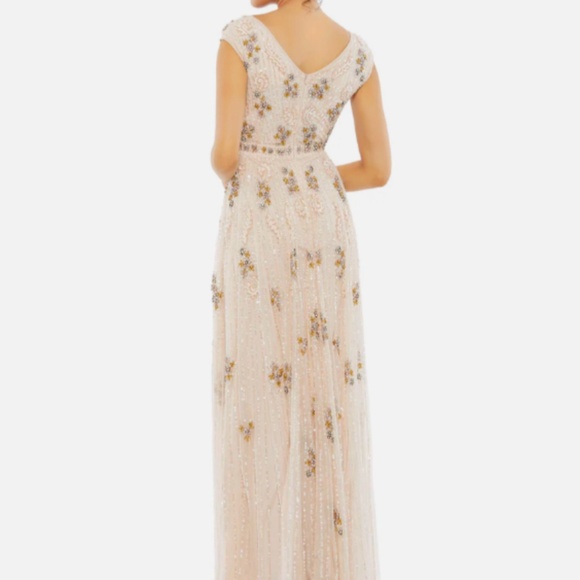 MAC DUGGAL 93575 EMBELLISHED FLORAL WRAP OVER CAP SLEEVE A-LINE BLUSH GOWN sz 10 - Picture 5 of 10